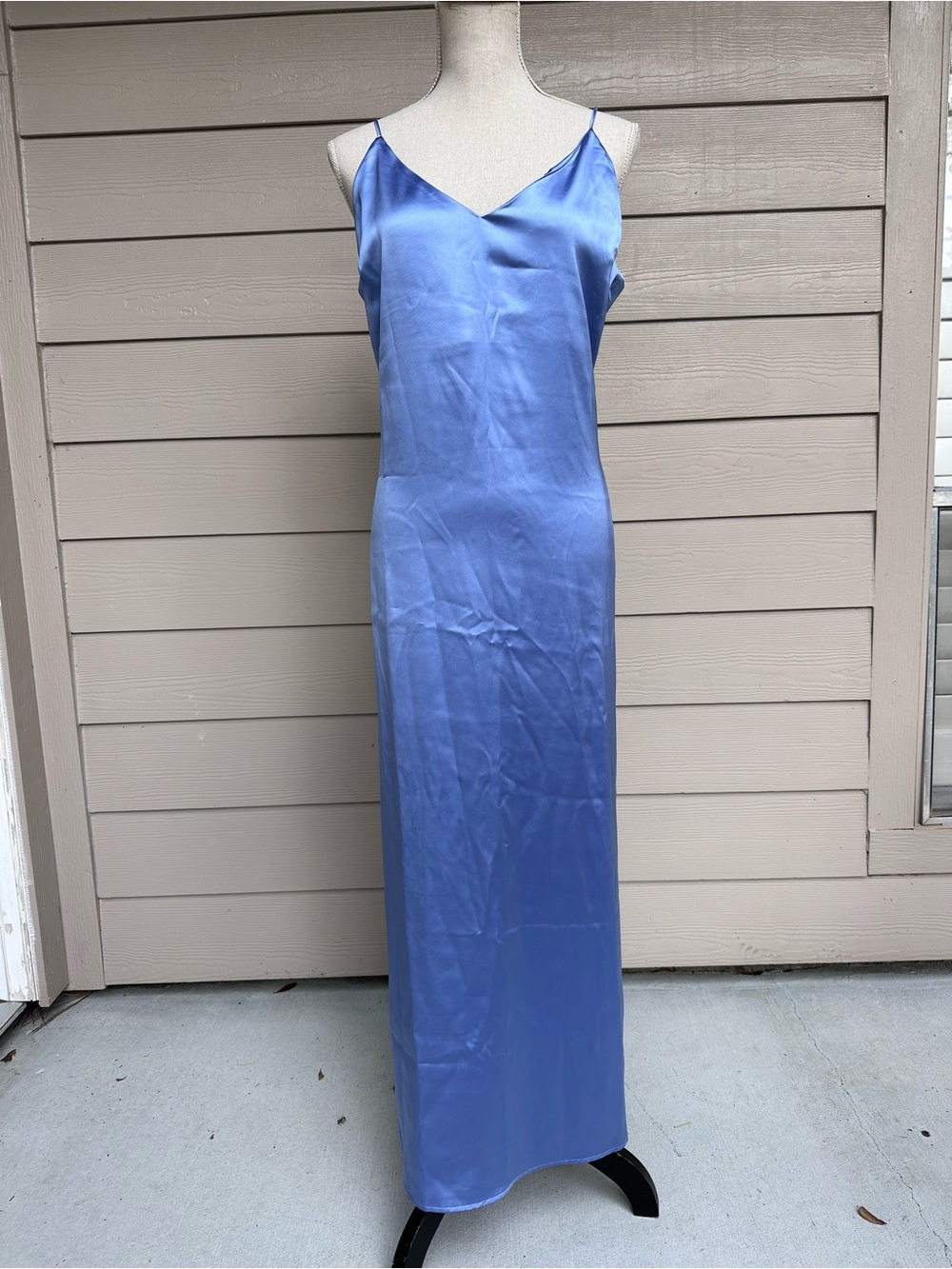 Marine Layer Women's Gabrielle Slip Maxi Satin Dress Periwinkle Size Large (A7) - Picture 3 of 10